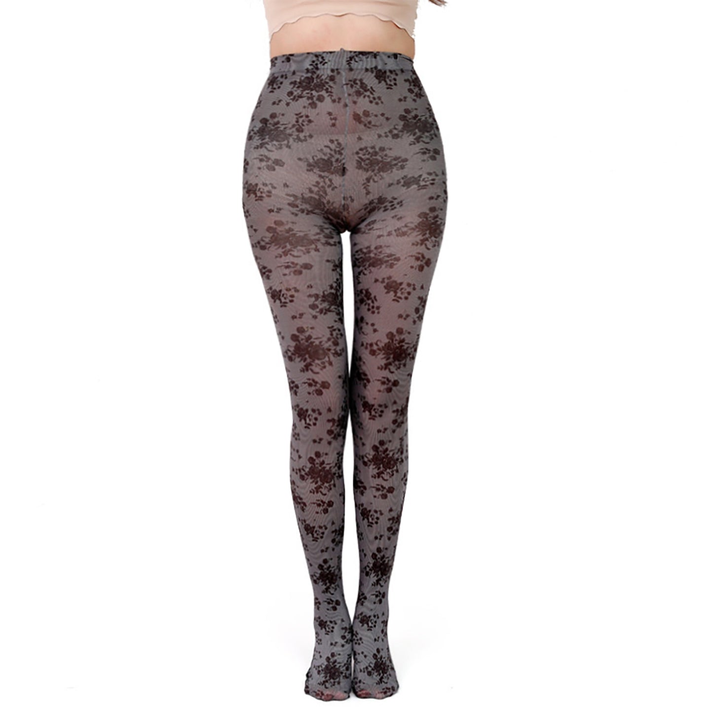 Grey Floral Print Sheer Tights - Simply Joshimo