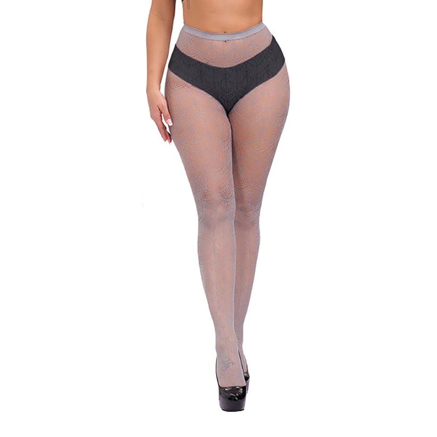 Women's grey tribal design fishnet tights - Simply Joshimo