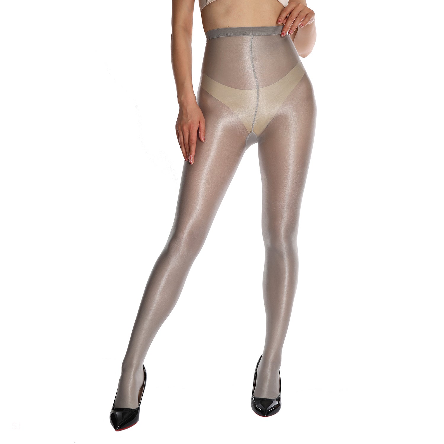 70 denier thick opaque tights for women in a shimmery grey - Simply Joshimo