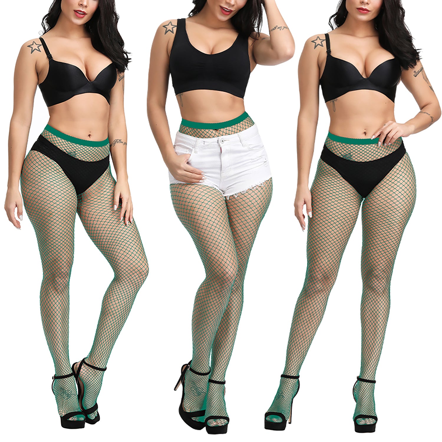 Green colourful fishnet tights for Halloween and in a regular net