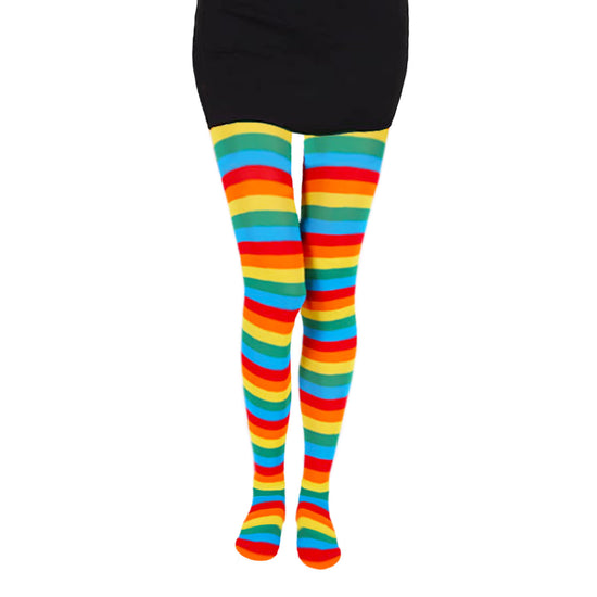 Women's thick striped multicoloured fancy dress tights with horizontal stripes