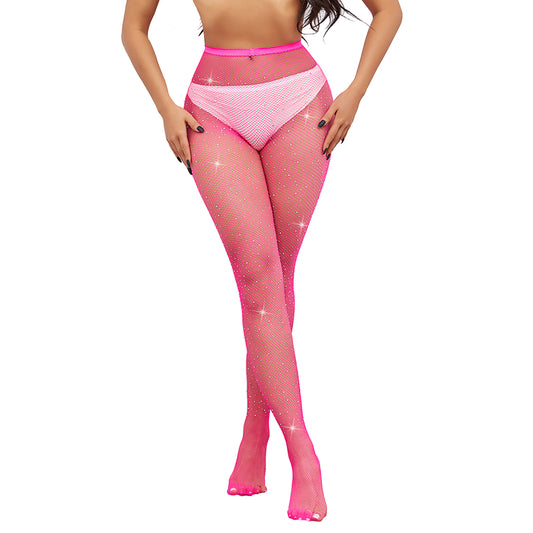 Neon Pink Funky Crystal Fishnet Festival Tights - Simply Joshimo