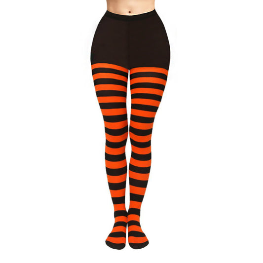 Black & Orange Coloured Striped Halloween Tights- Simply Joshimo