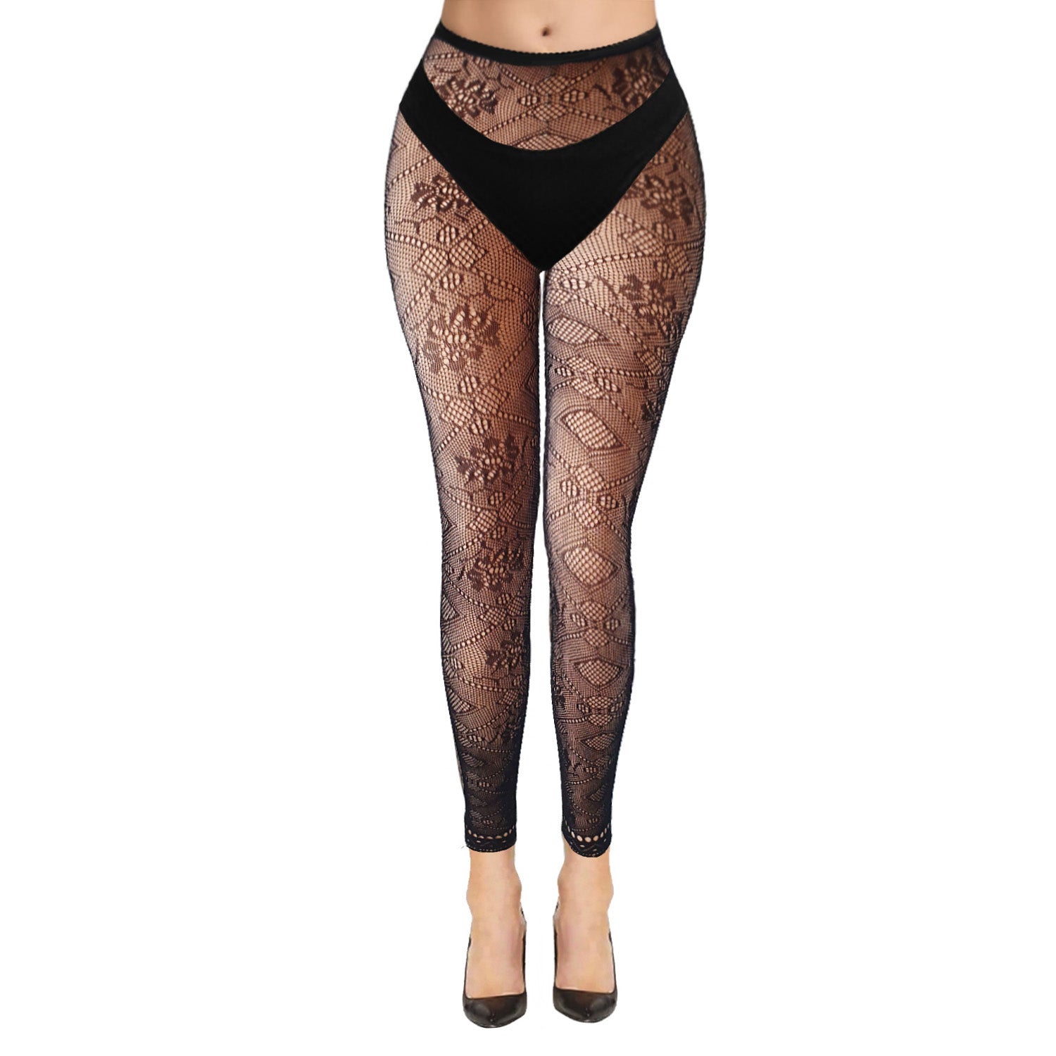 Black Geometric Pattern Footless Tights - Simply Joshimo