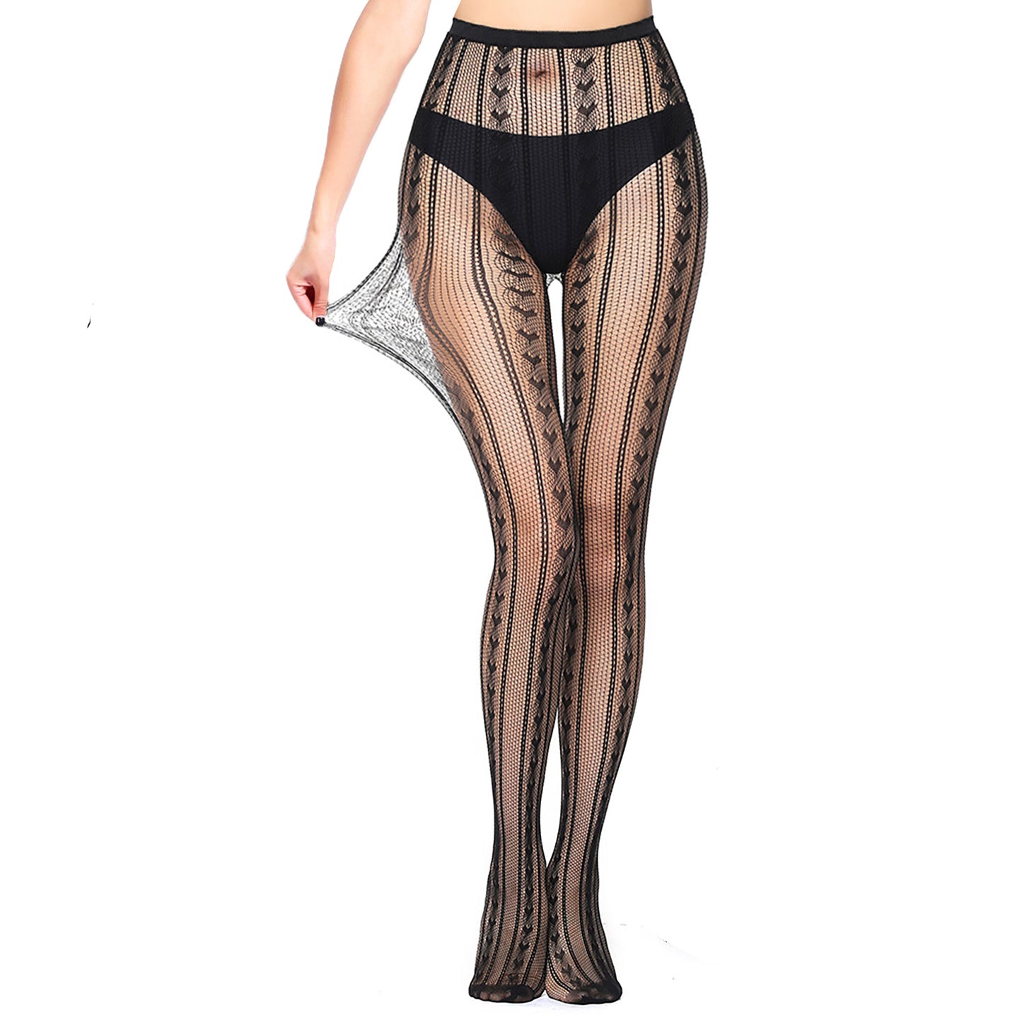 Simply Joshimo - Heart Patterned Striped Mesh Tights