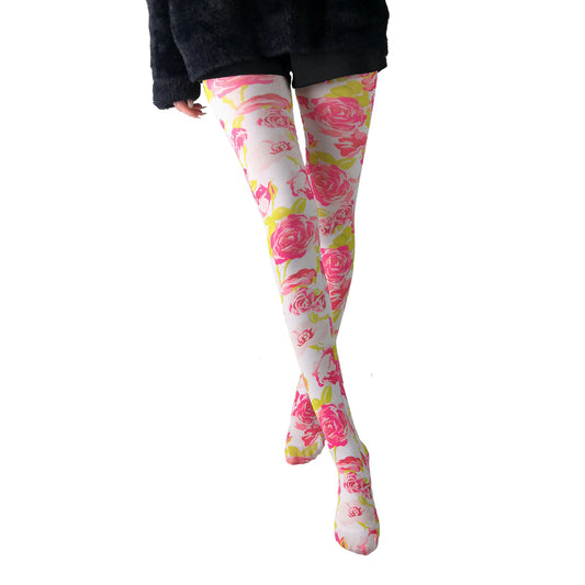 Womens pink and white floral pattern tights - Simply Joshimo
