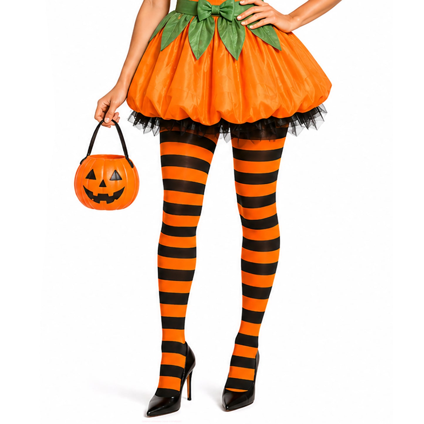 orange and black striped tights for Halloween pumpkin costume