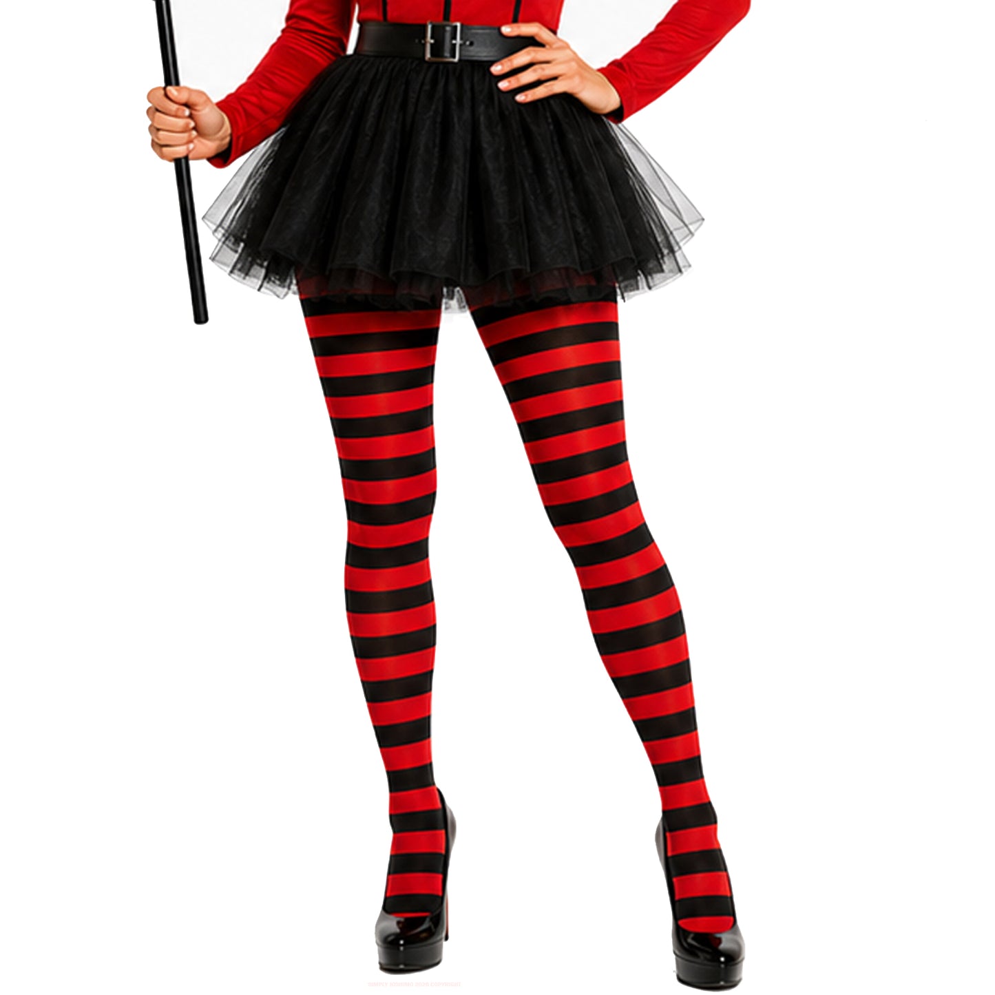 Red and black striped tights for fancy dress costume