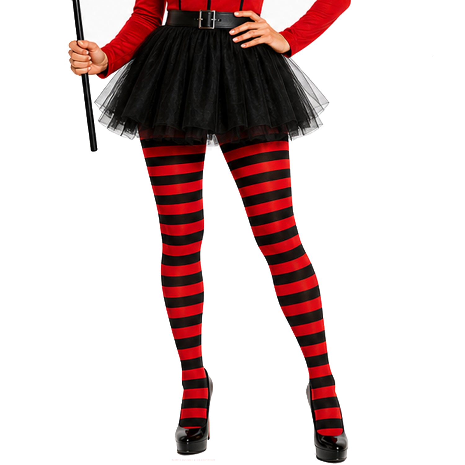 Red and black striped tights for fancy dress costume