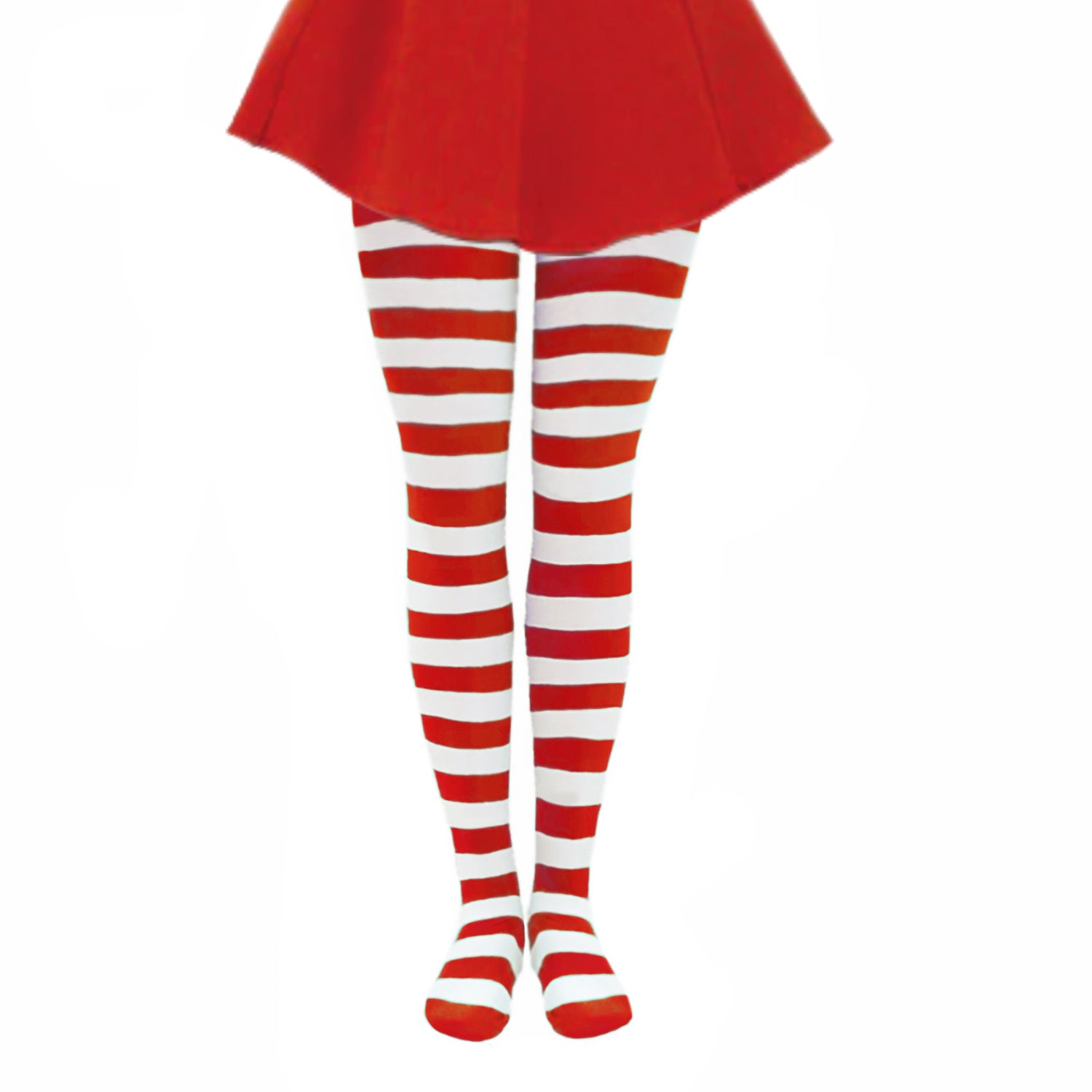 Thick red and white striped coloured tights with horizontal stripes for Christmas party or night out