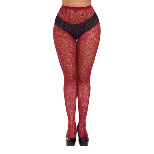 Women's red tribal patterned fishnet tights - Simply Joshimo