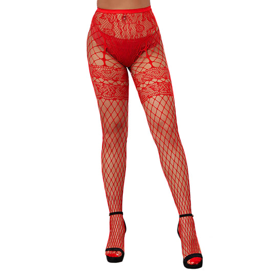 Red floral lace whale net suspender tights - Simply Joshimo