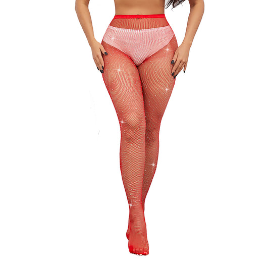 Red Funky Fishnet Festival Sparkle Tights - Simply Joshimo