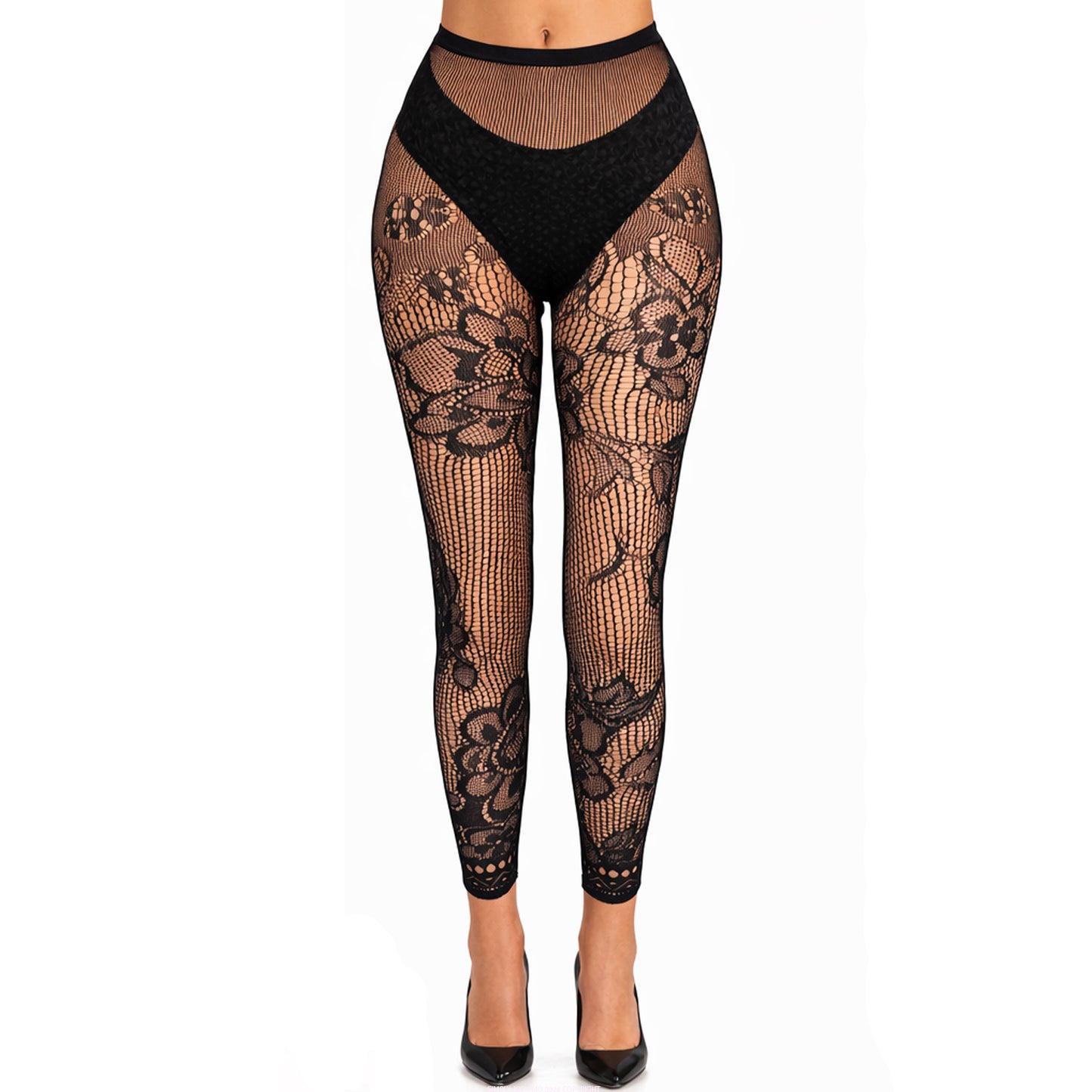 Black Floral Mesh Footless Tights - Simply Joshimo