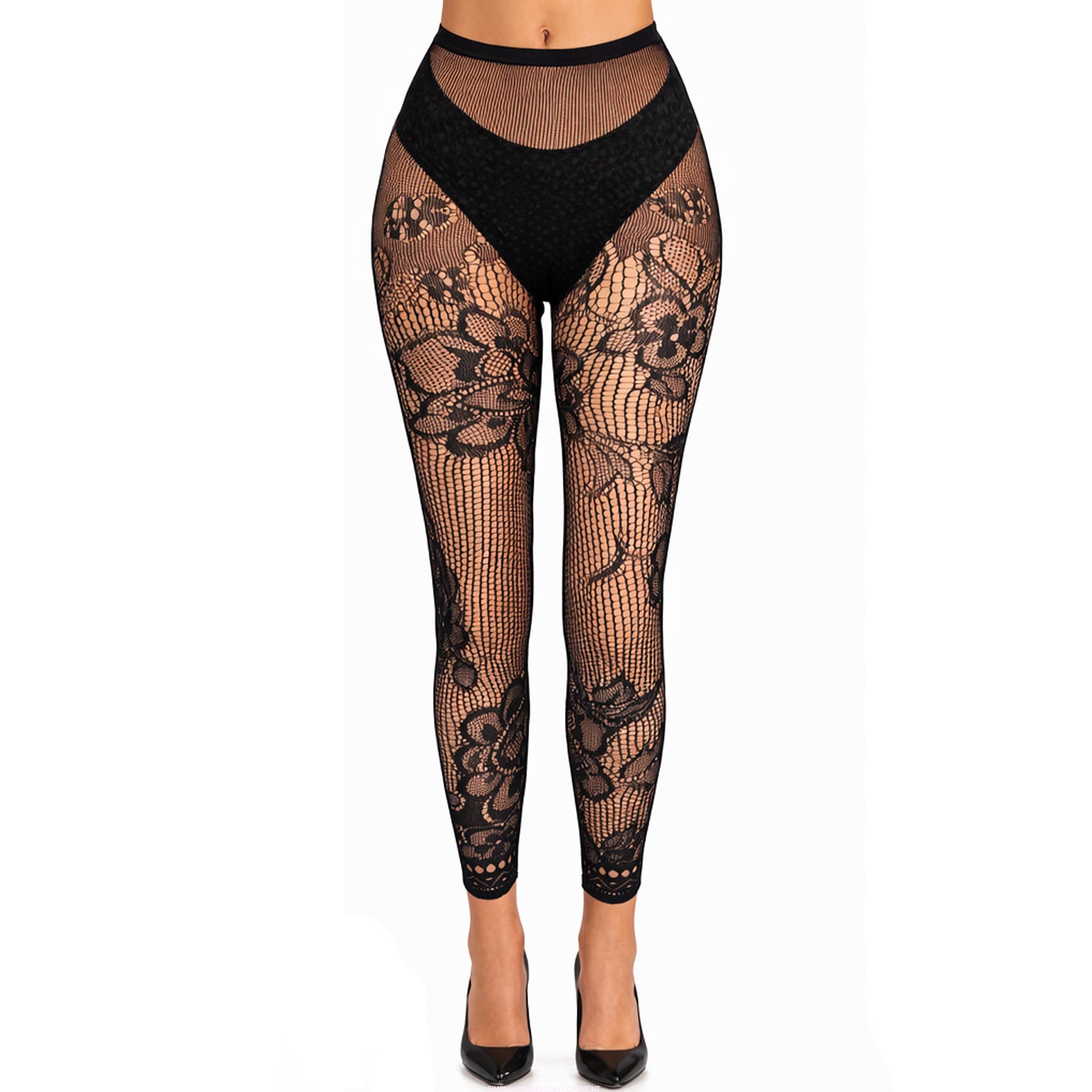 Black Floral Mesh Footless Tights - Simply Joshimo