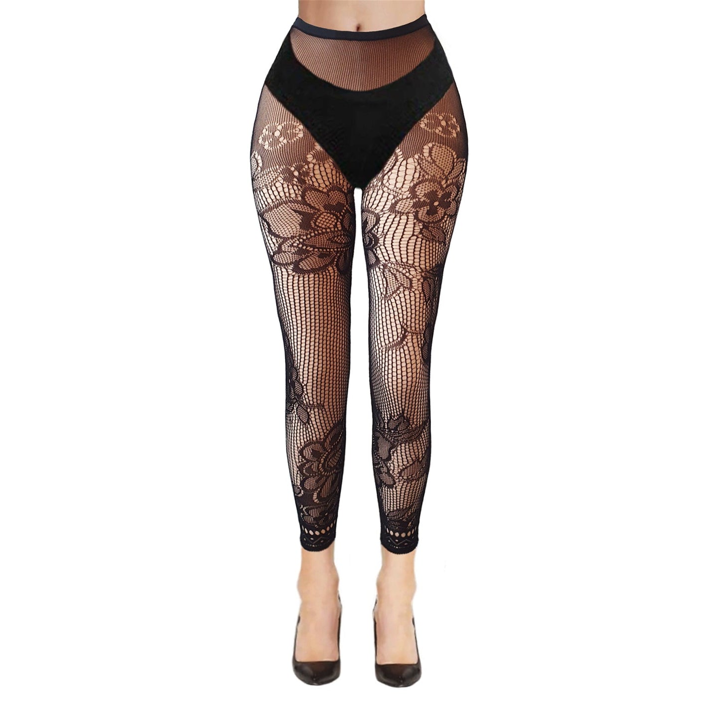 Black Floral Mesh Footless Tights - Simply Joshimo