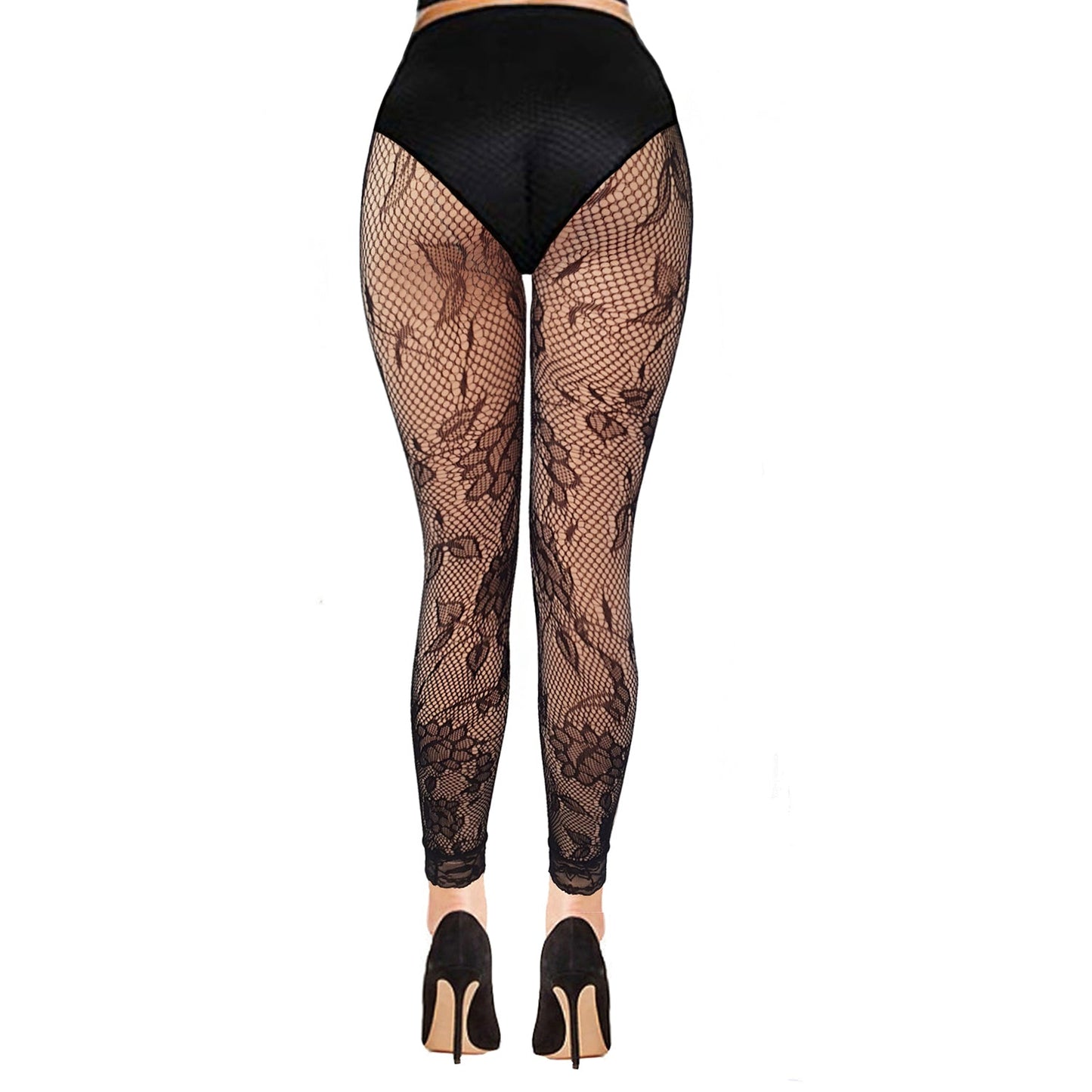 Floral tights without feet in black fishnet