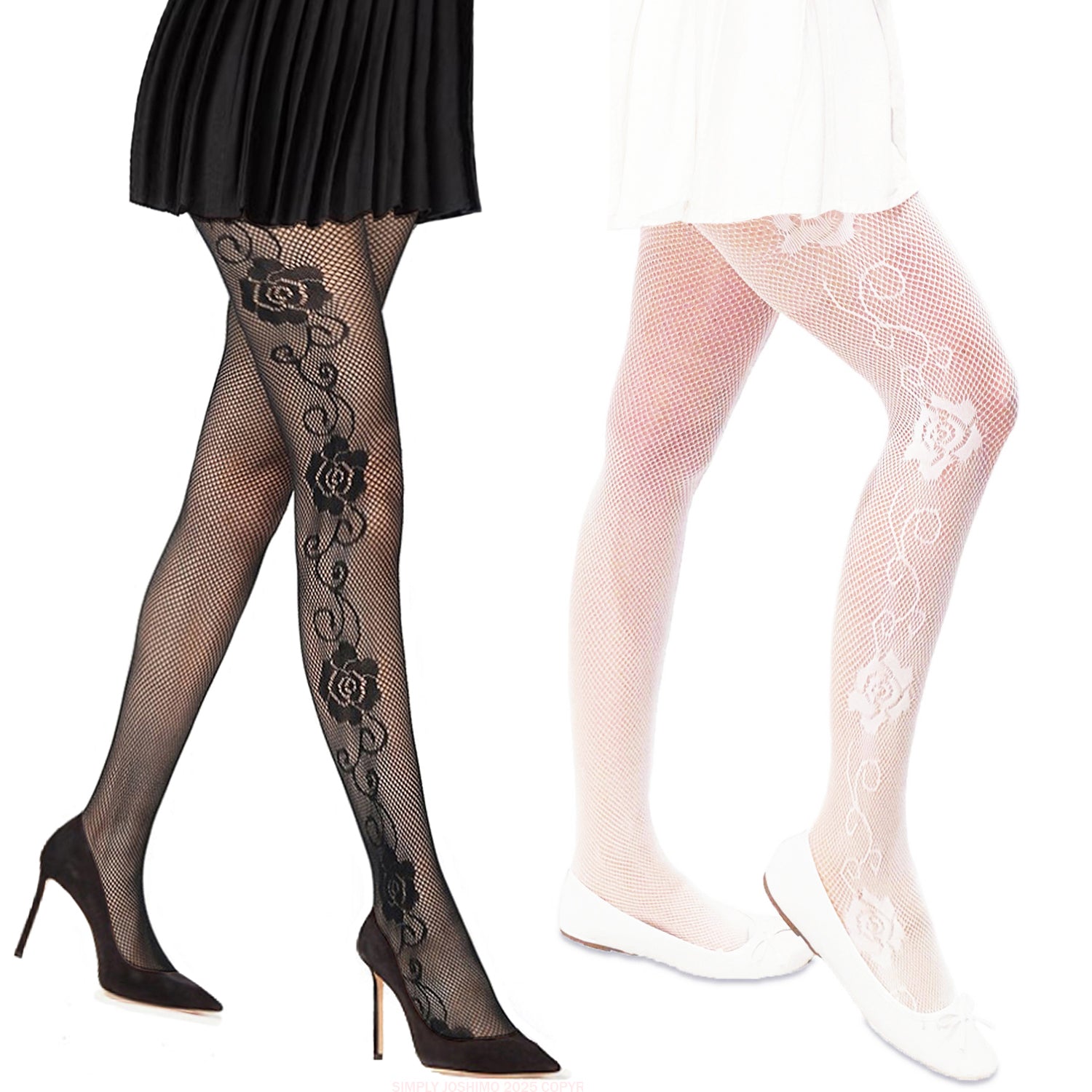Rose Tights In Black Or White Lace