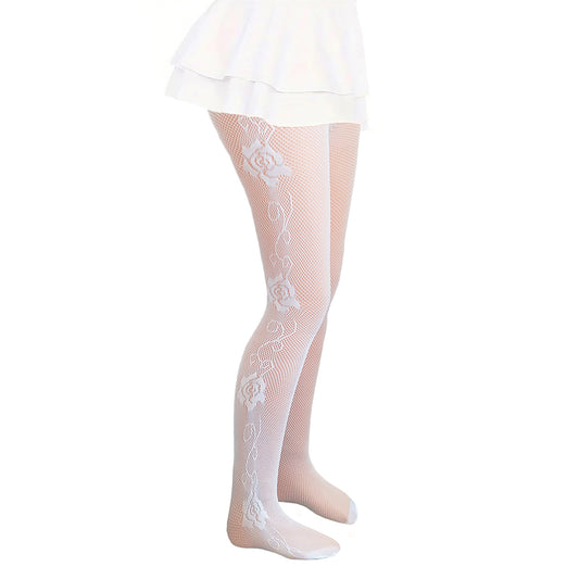 Blossoming Floral Rose White Seamed Tights- Simply Joshimo