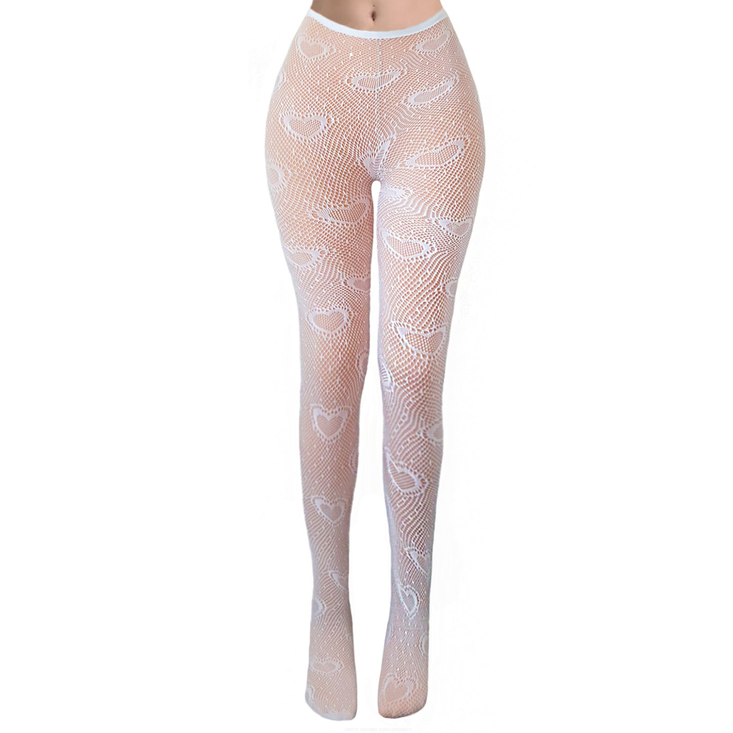 White fishnet and lace love heart print hosiery for women