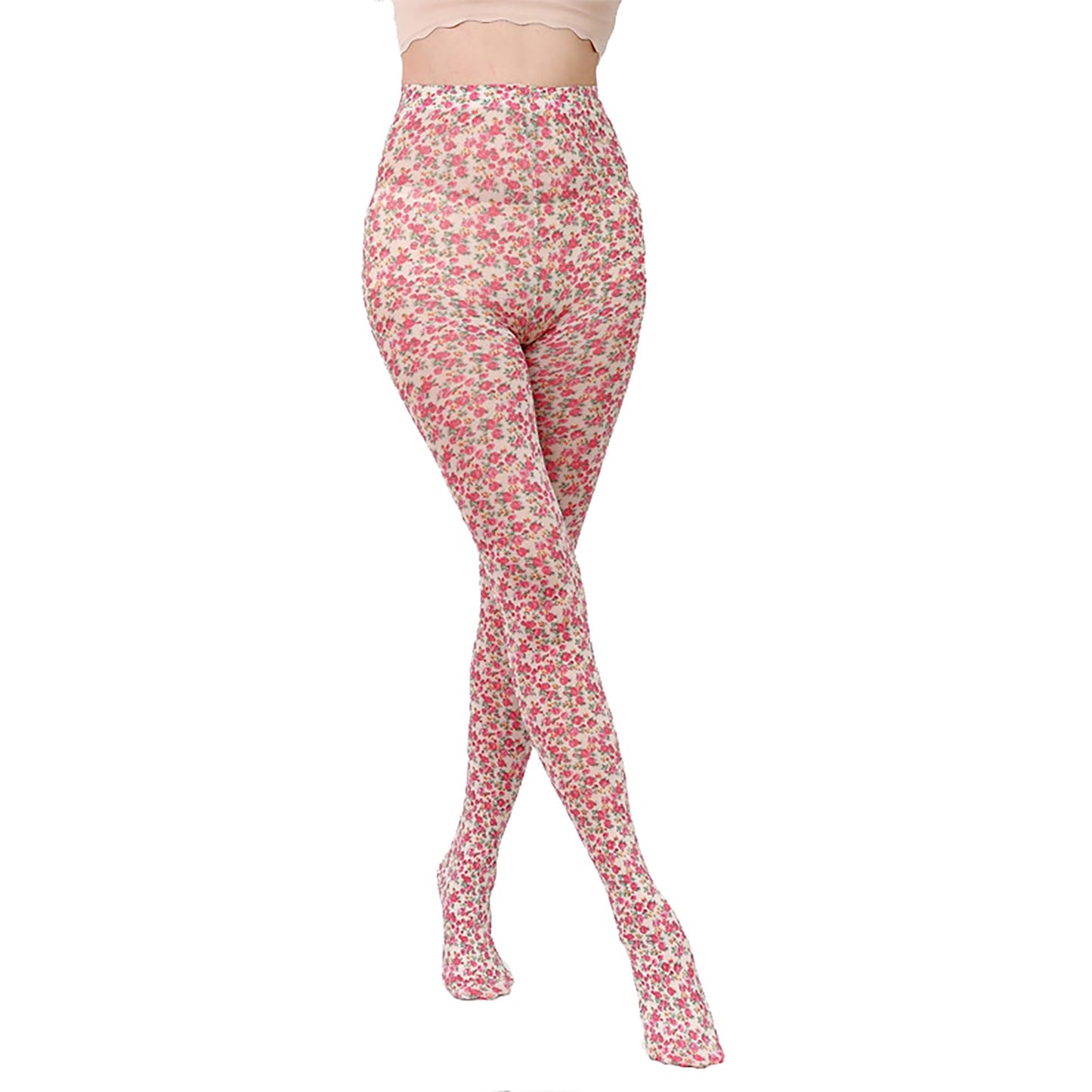 Flower patterned sheer tights in white and pink- Simply Joshimo