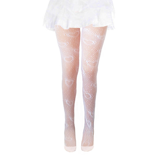 White Love Heart Pattern Fishnet Tights