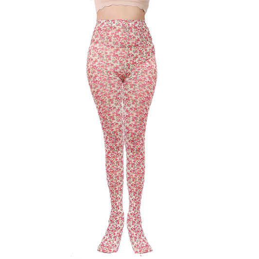 Womens white and pink floral patterned sheer tights - Simply Joshimo