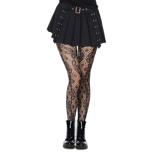 Womens gothic floral tights with skirt in black