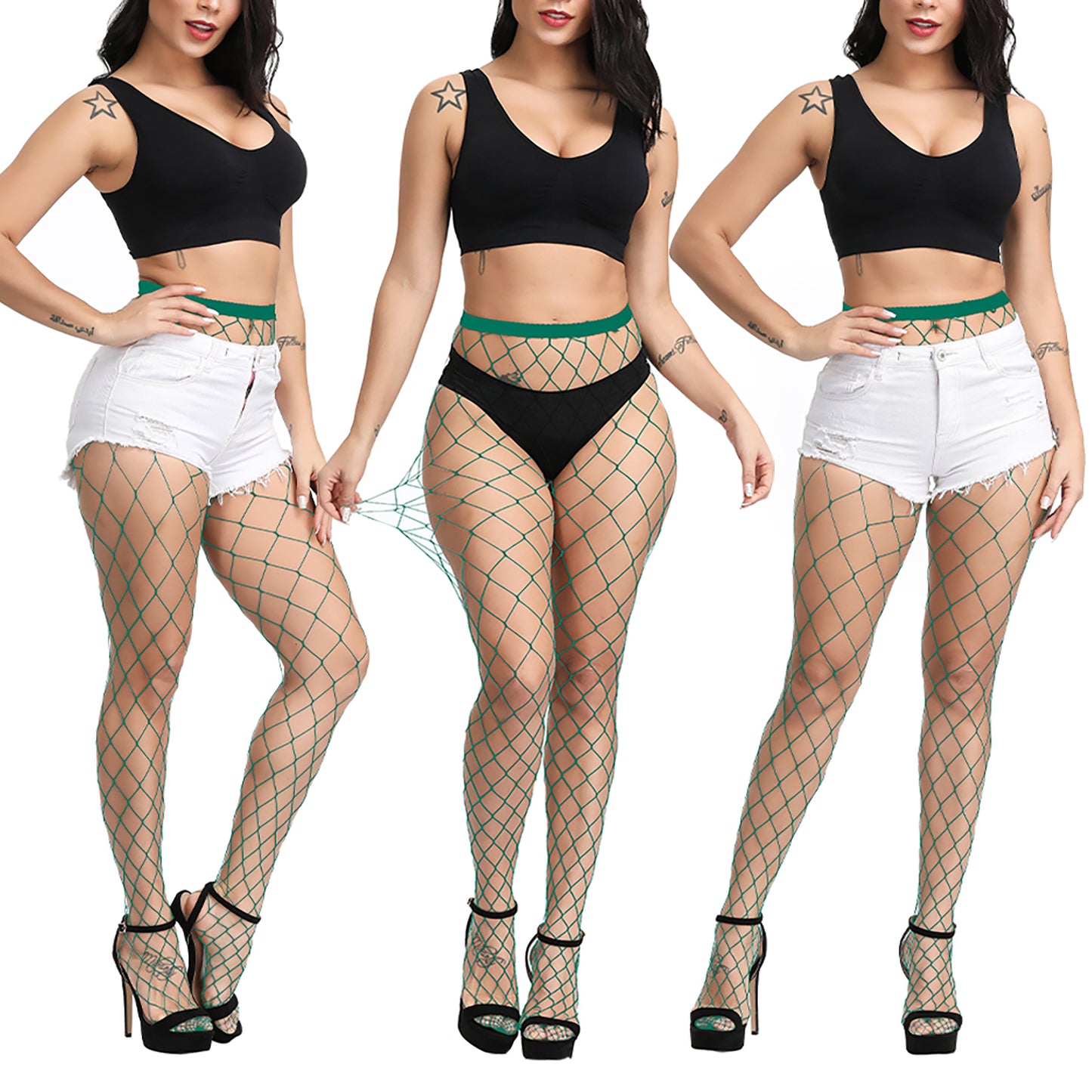 Women's halloween and party tights in green and with a large hole