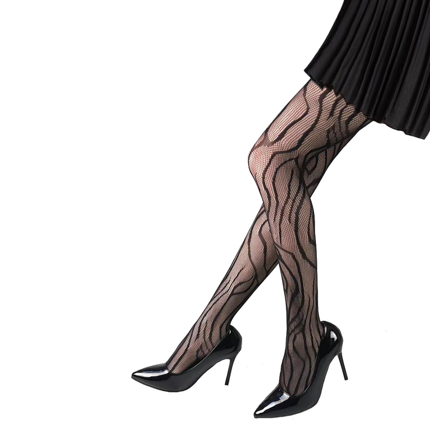 Ladies black lace zebra patterned tights