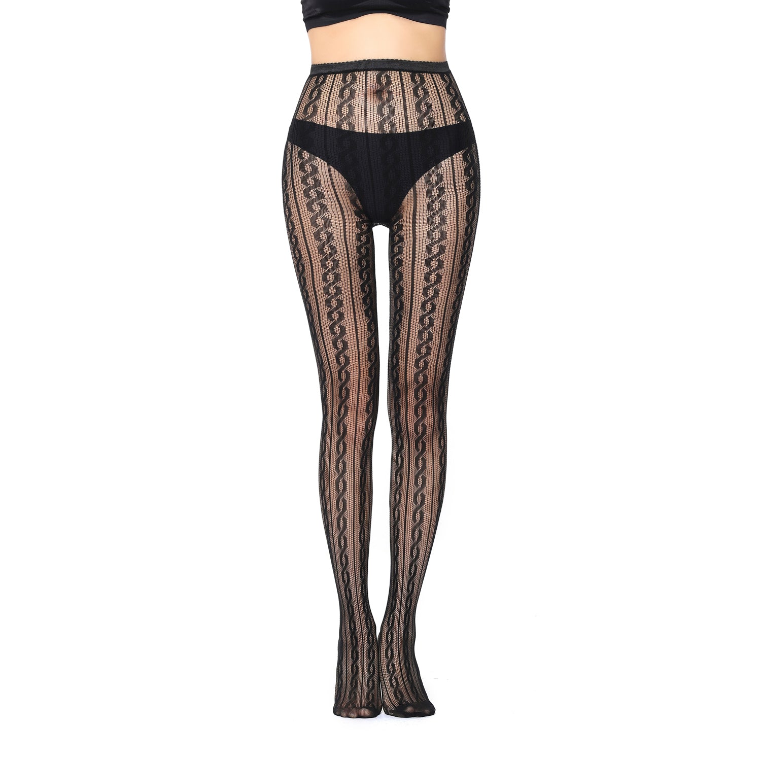 Women's fishnet tights with a black chain striped pattern