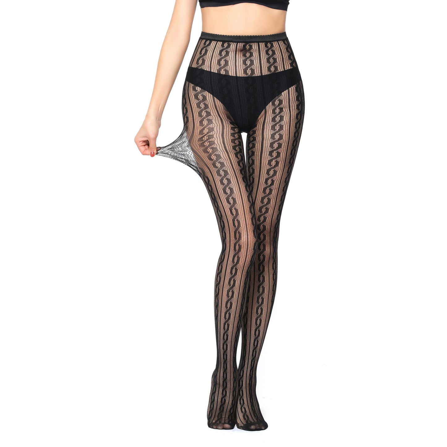 Super stretchy patterned fishnets in black