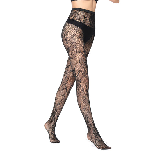 Women's flower and leaf pattern fishnet tights - Simply Joshimo