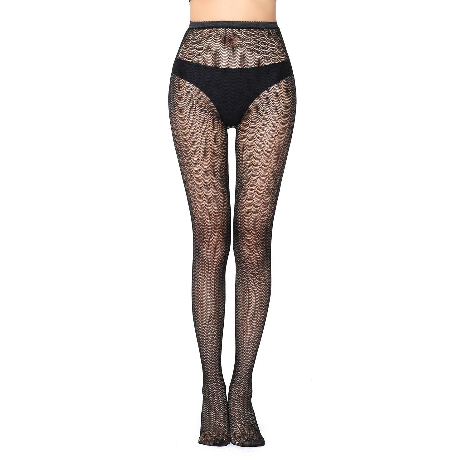 Geometric peacock print fishnet hosiery