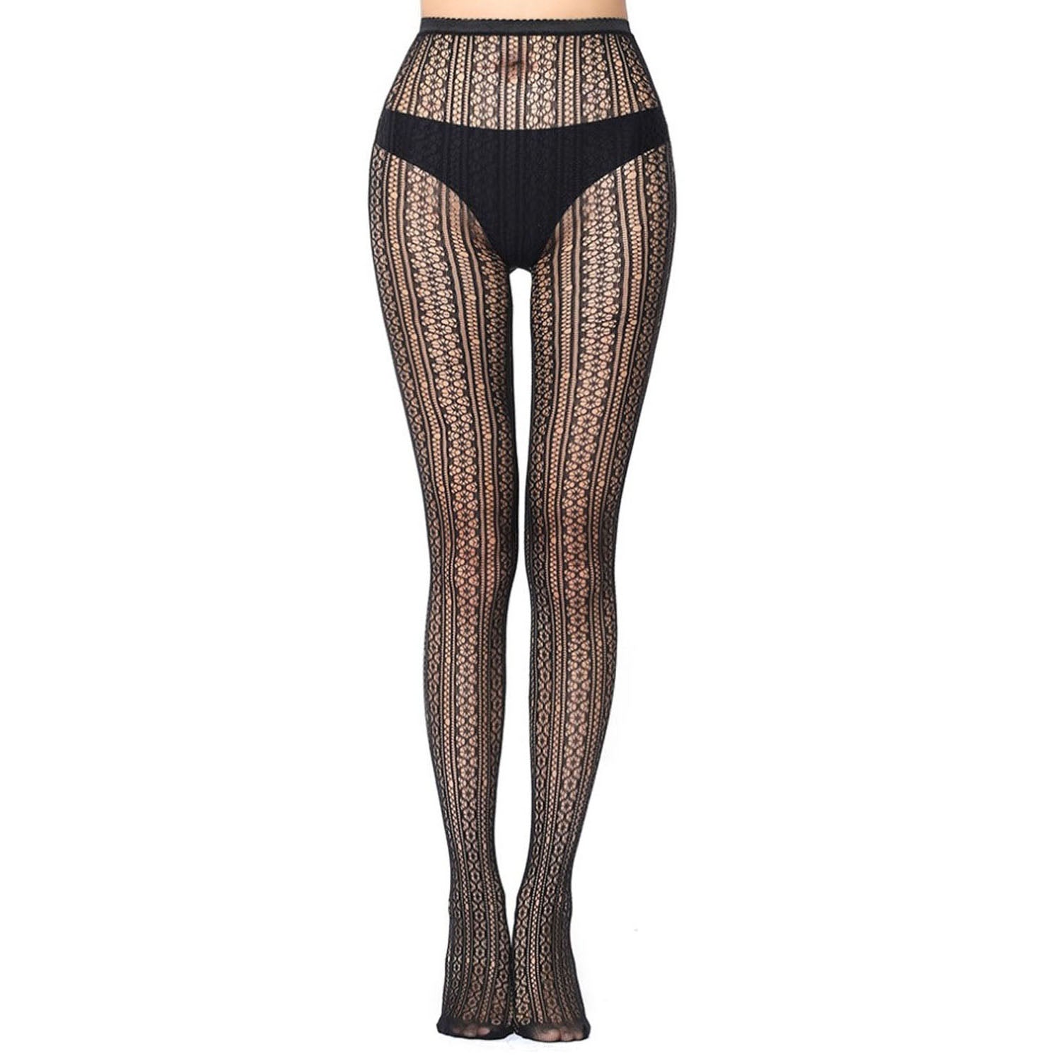 Women's geometric pattern black fishnet tights - Simply Joshimo