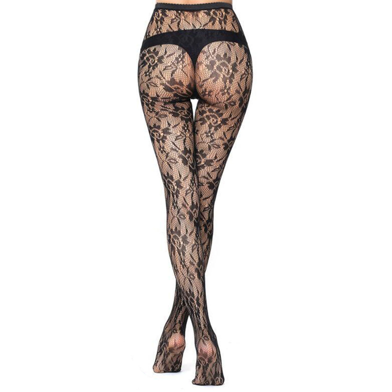 Simply Joshimo Floral Patterned Black Fishnet Tights
