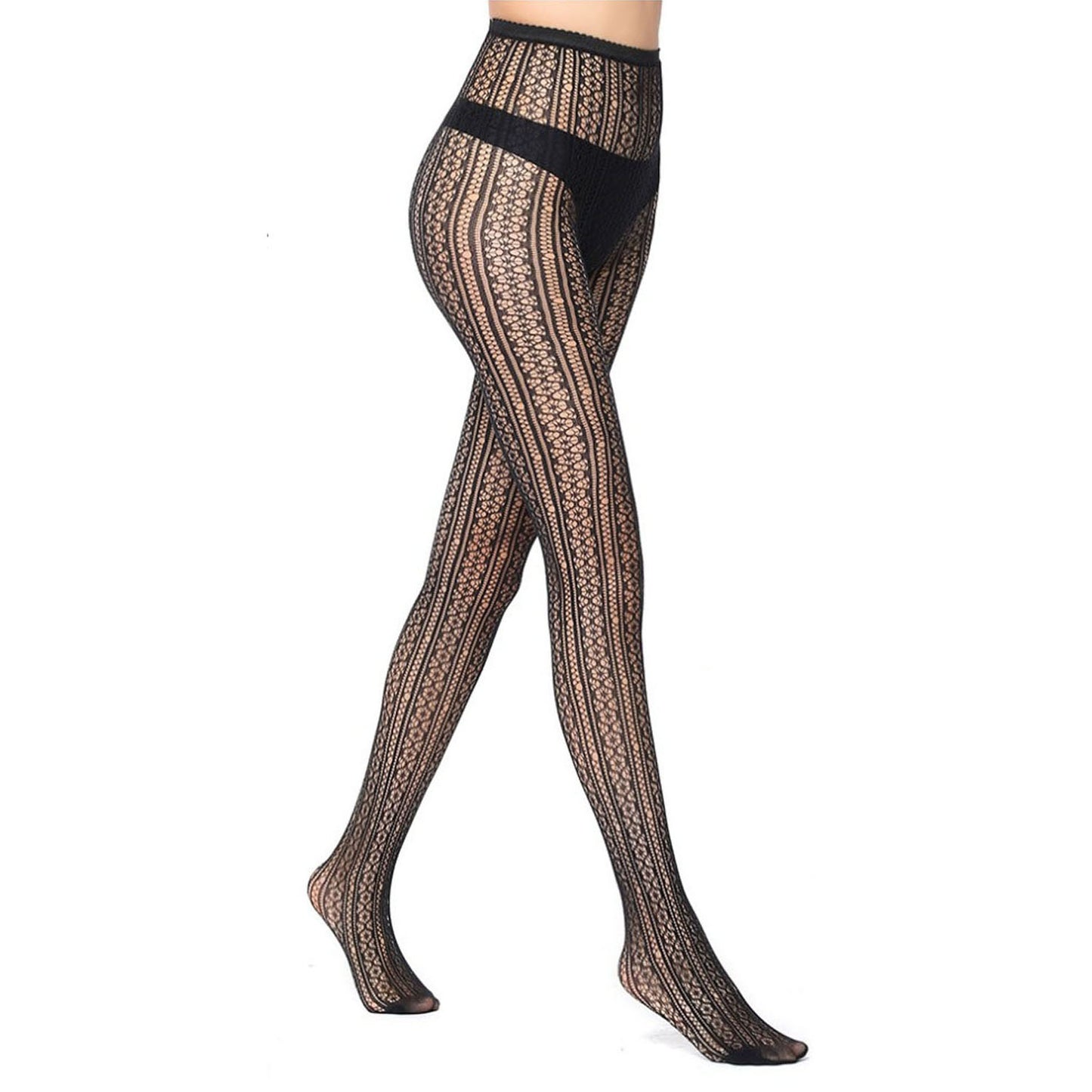 Chic fishnet fashion tights with a striped lace design