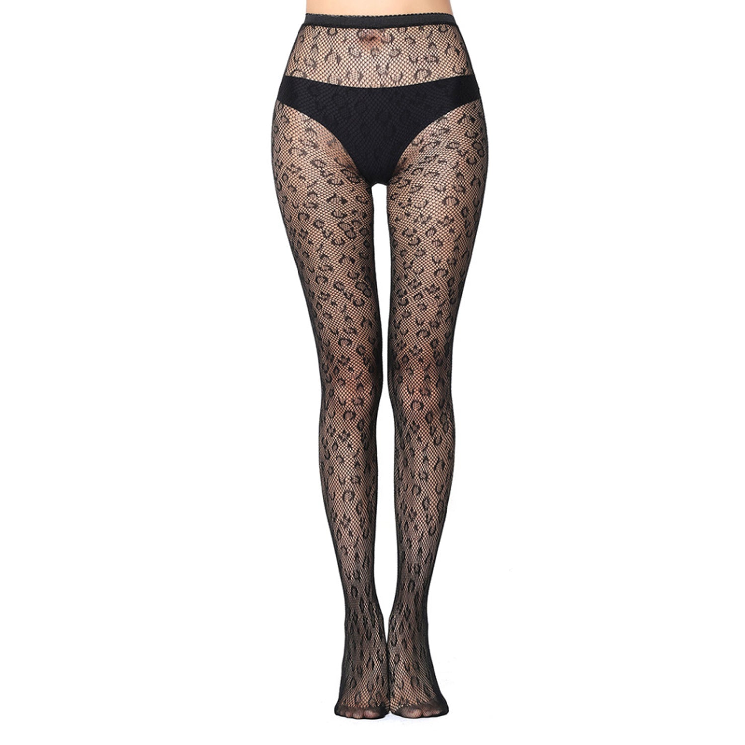 Simply Joshimo Leopard Patterned Black Footless Fishnet Tights