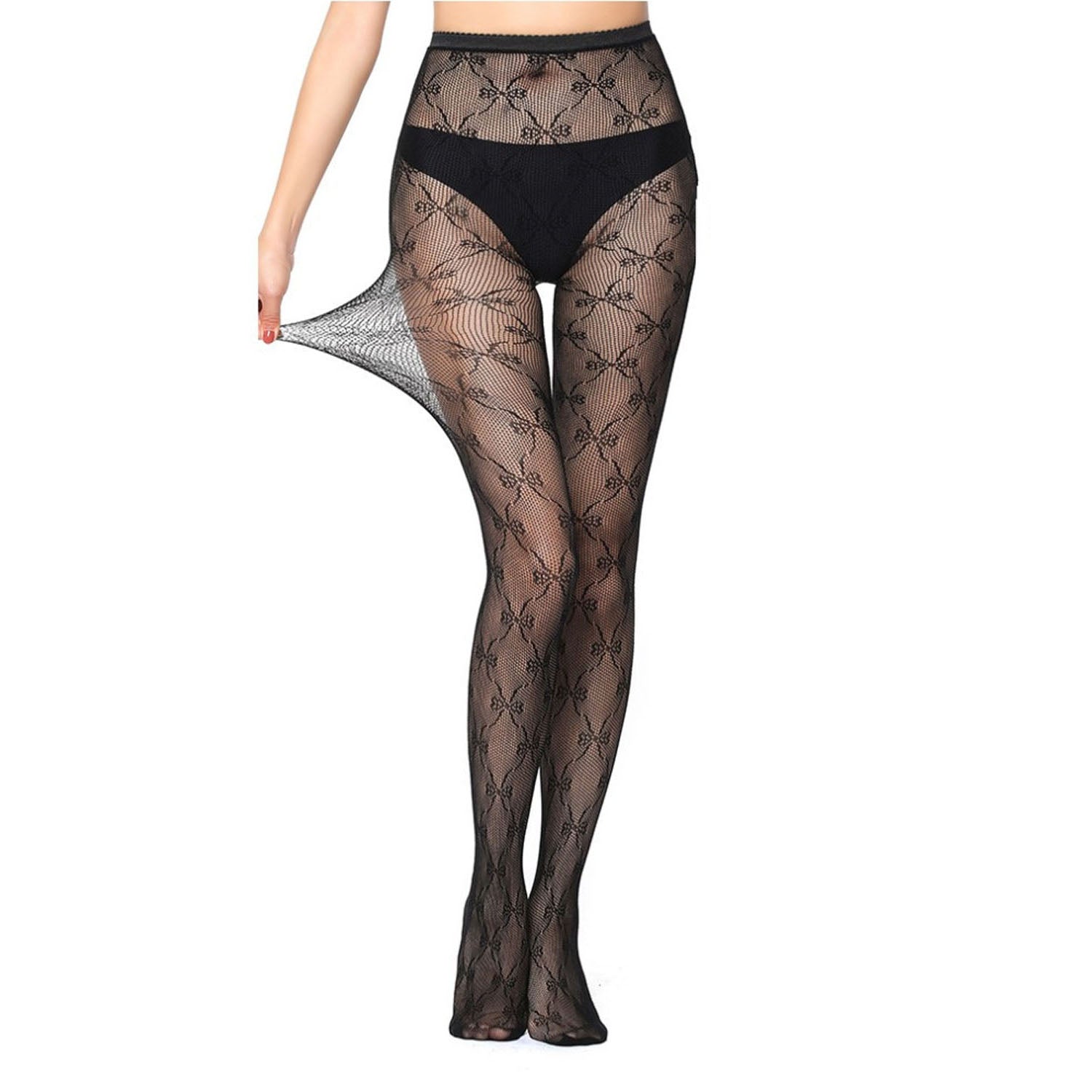 Simply Joshimo Maze Patterned Black Fishnet Tights