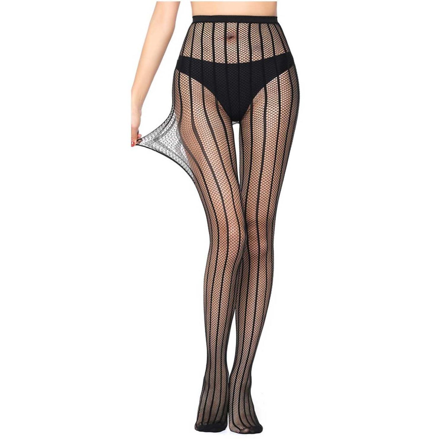 Womens fishnet tights with bold striped on each leg