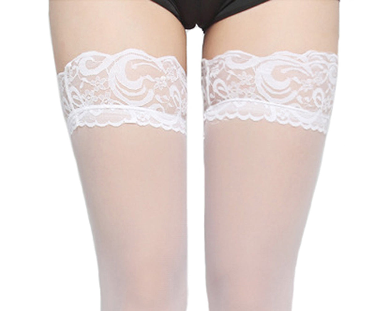 Simply Joshimo Sheer Floral Lace Hold Ups with Silicone (Grey)
